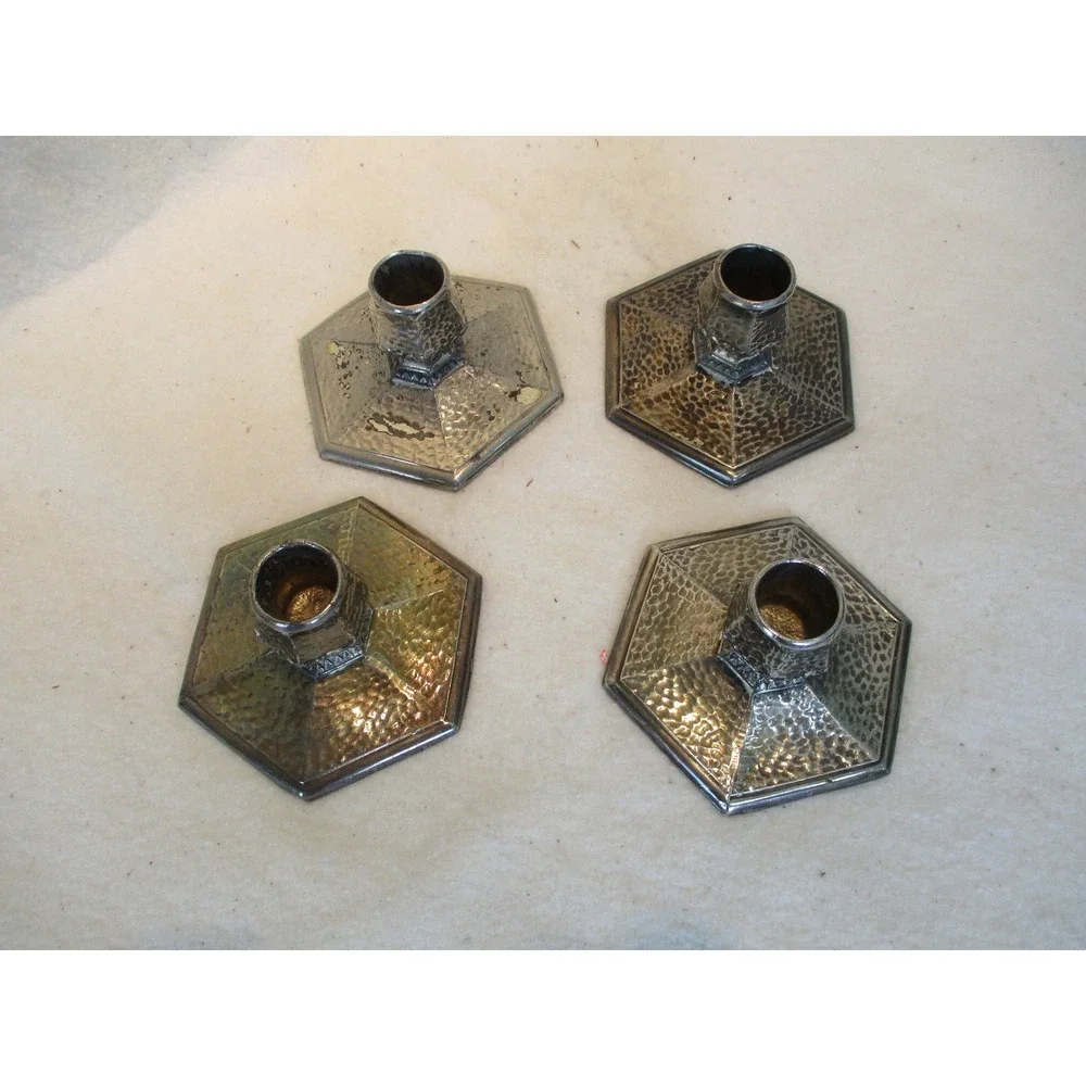 Candle Holders Hammered texture SJW 818 Hexagonal base Silver plated single,